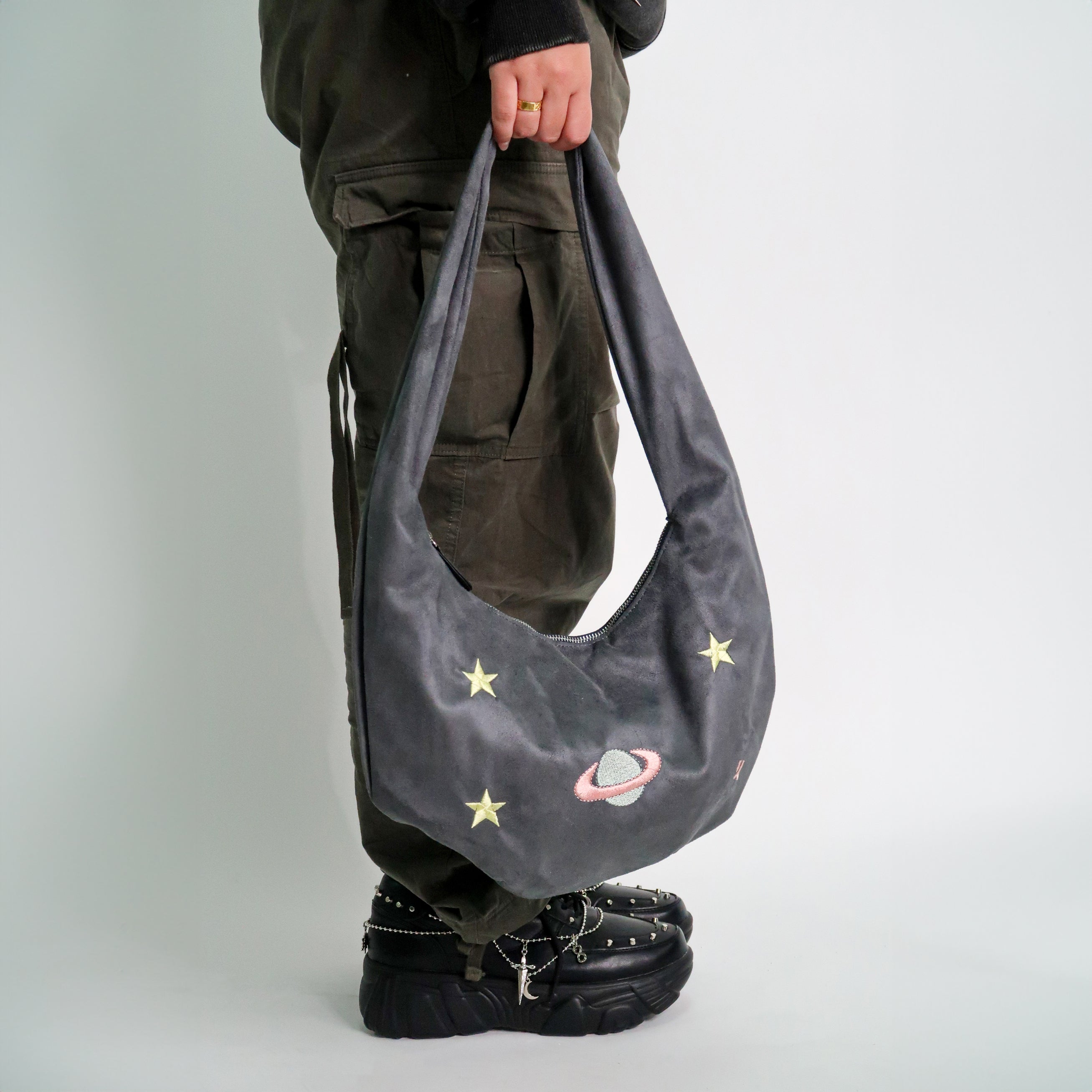 A Fairytale Galaxy Shoulder Bag - Accessories - KOI Footwear - Grey - Model Side View