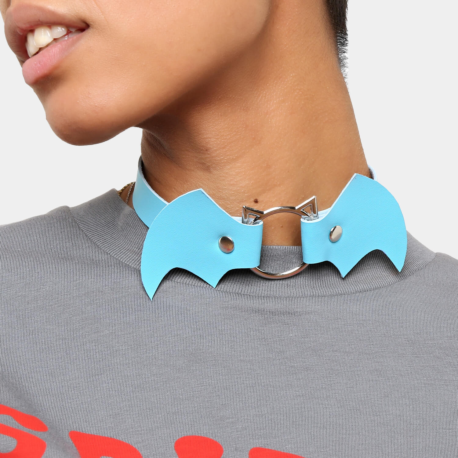 Kawaii Baby Blue Bat Choker - Accessories - KOI Footwear - Blue - Model Front View