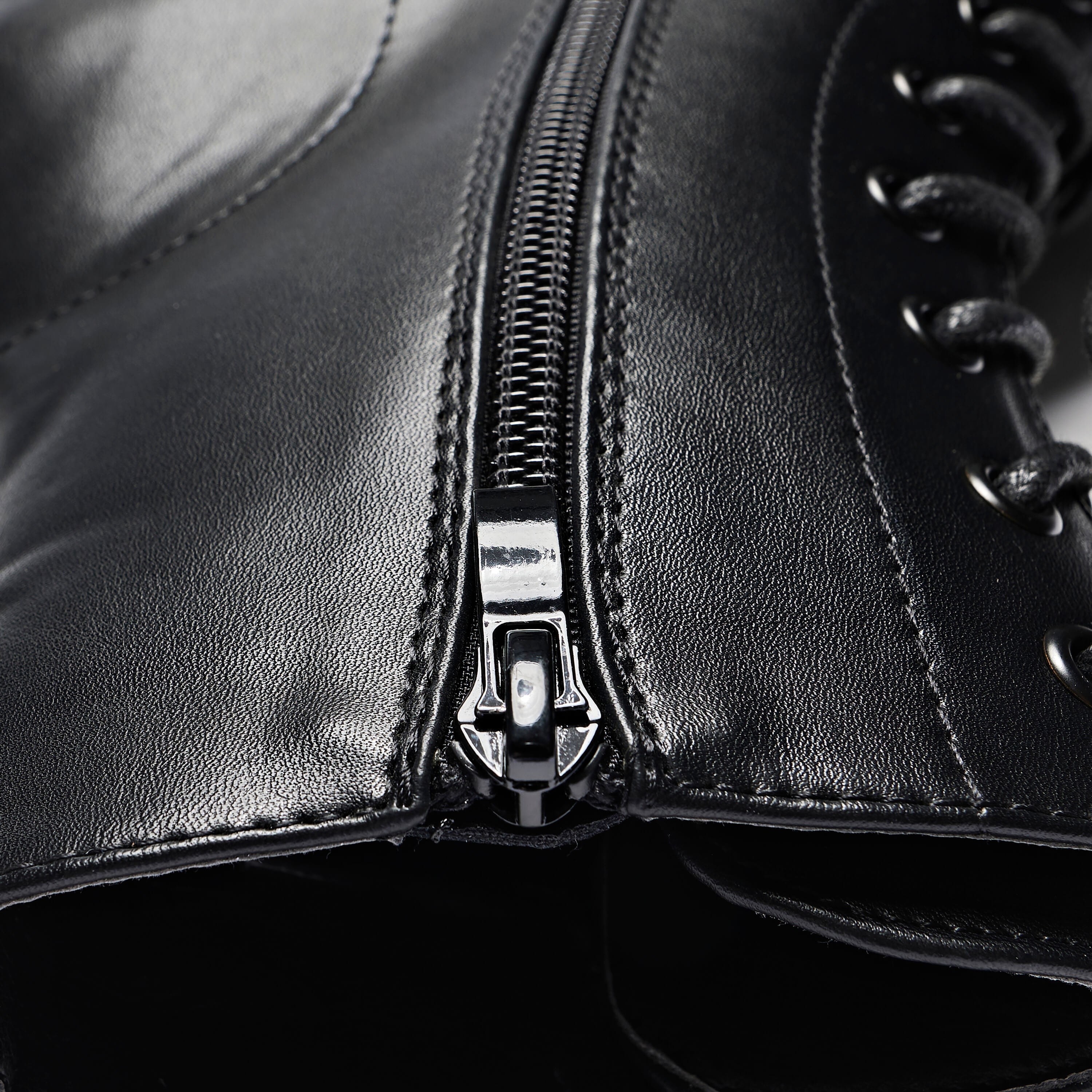 GIN Platform Military Boots - Ankle Boots - KOI Footwear - Black - Zip Detail