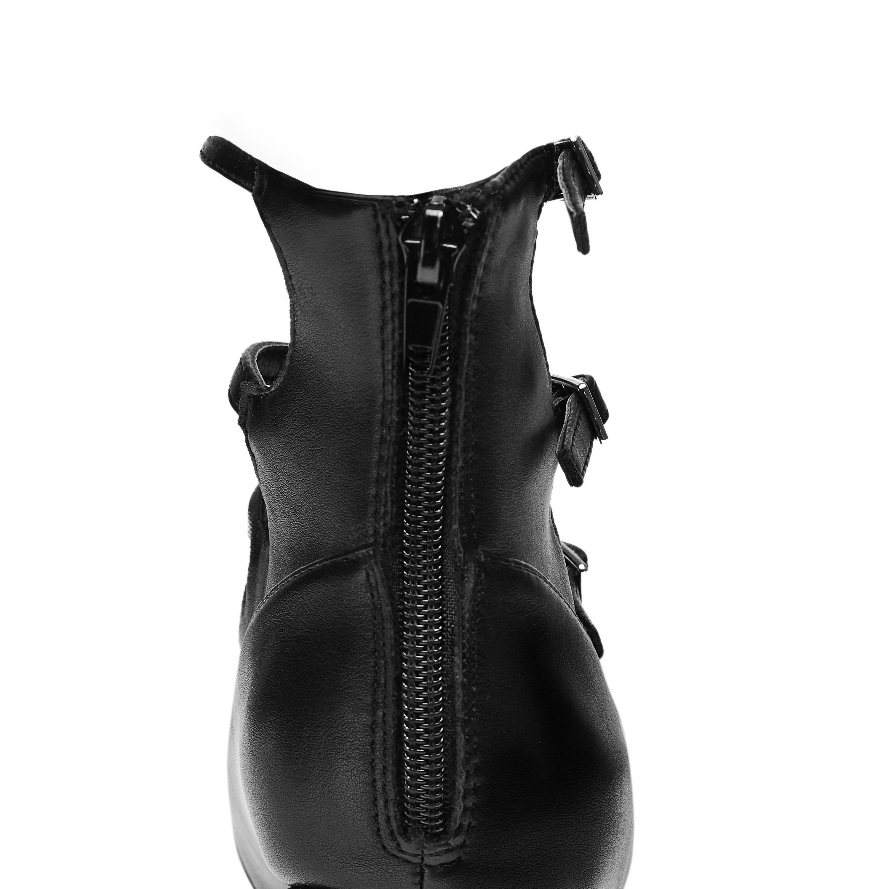 Gurren Strappy Platform Heels - Black - Koi Footwear - Zip Detail