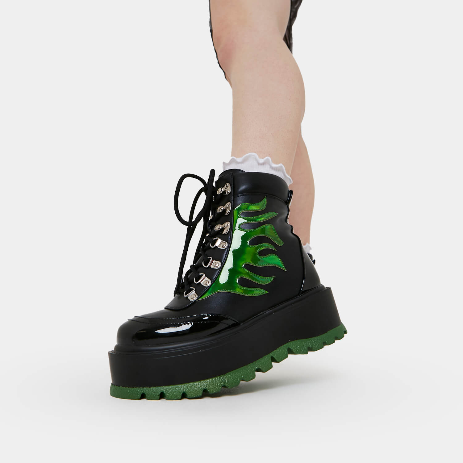CHA CHA CHA Hologram Flame Boots - Ankle Boots - KOI Footwear - Black - Front Side View