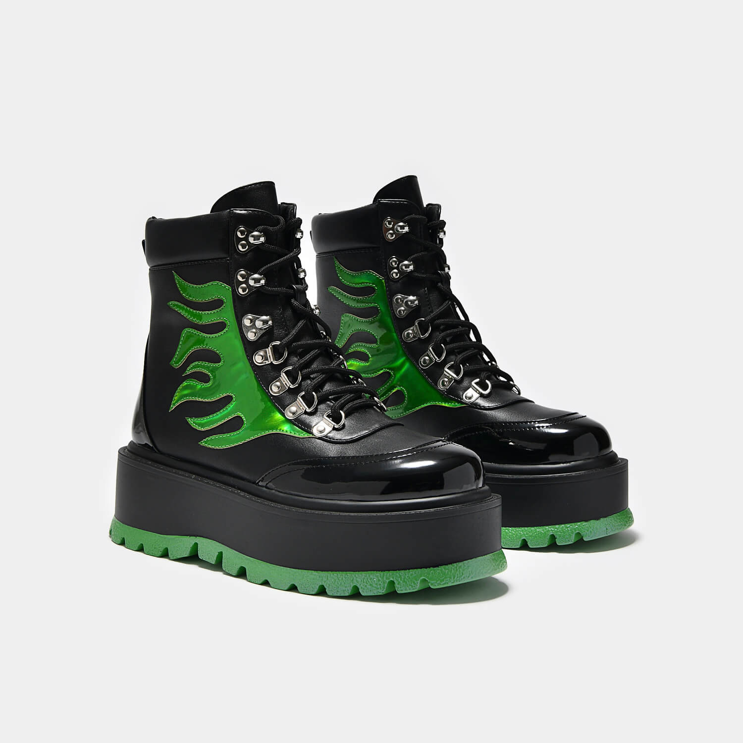 CHA CHA CHA Hologram Flame Boots - Ankle Boots - KOI Footwear - Black - Three-Quarter View