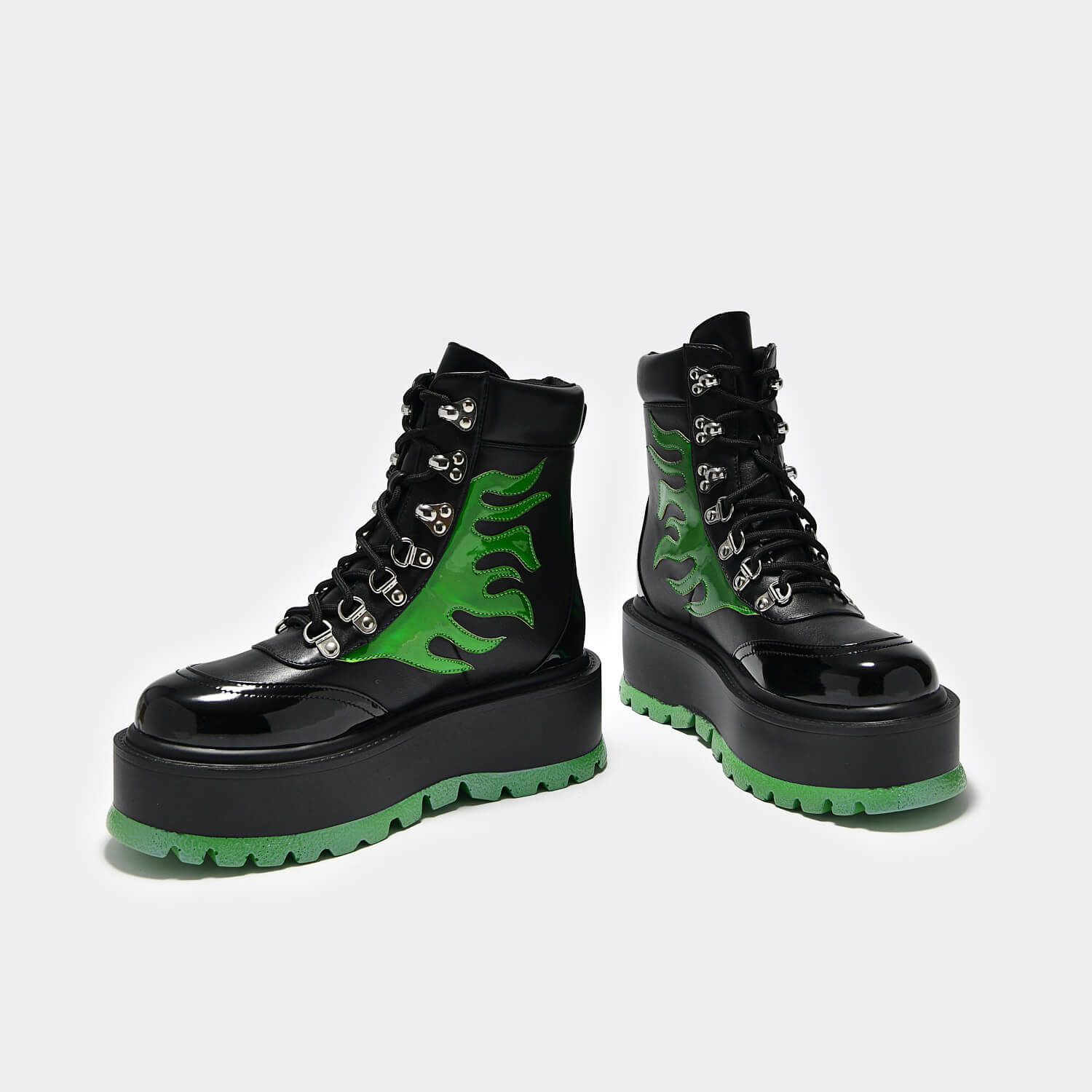 CHA CHA CHA Hologram Flame Boots - Ankle Boots - KOI Footwear - Black - Front and Side View