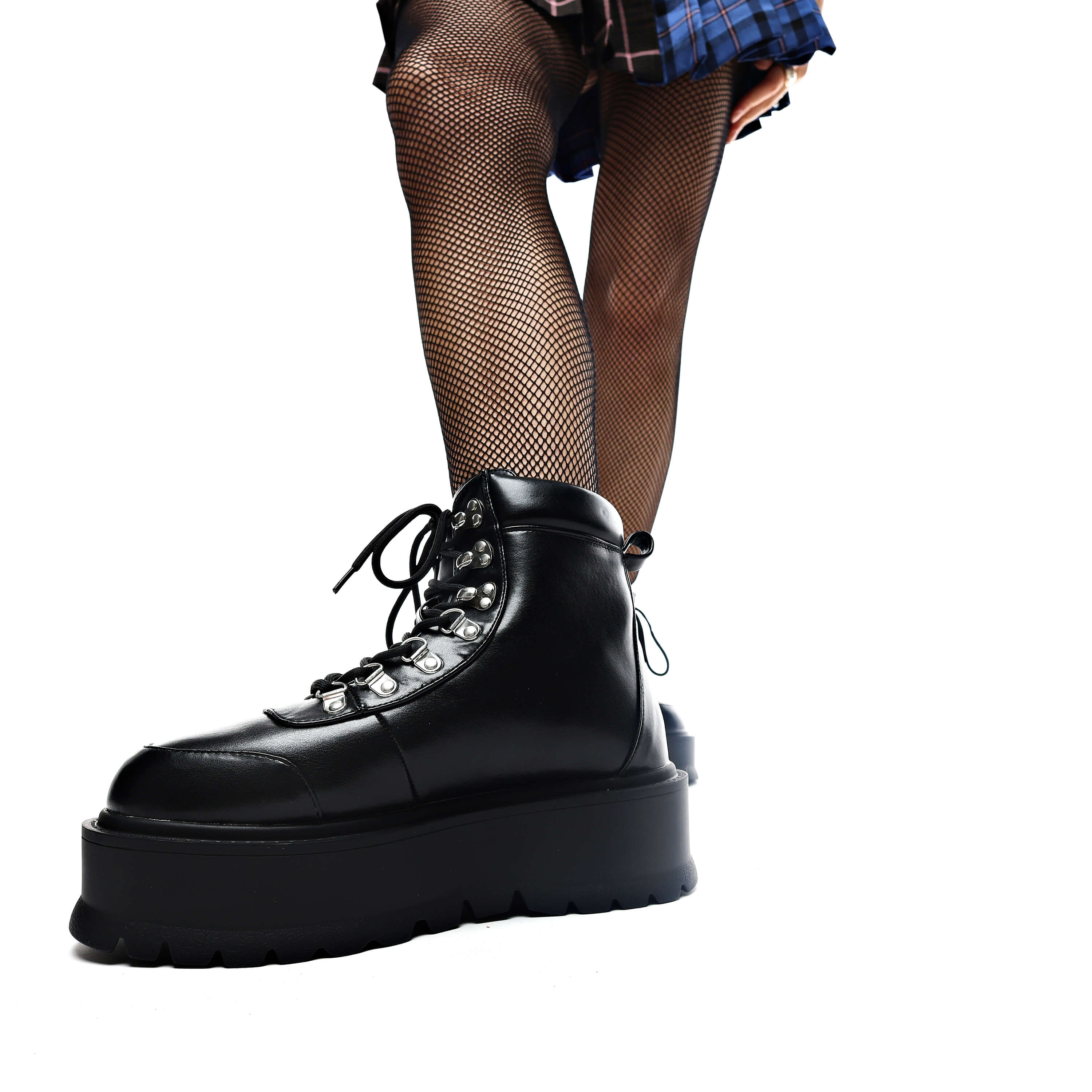 HYDRA All Black Matrix Platform Boots - Ankle Boots - KOI Footwear - Black - Model Side View