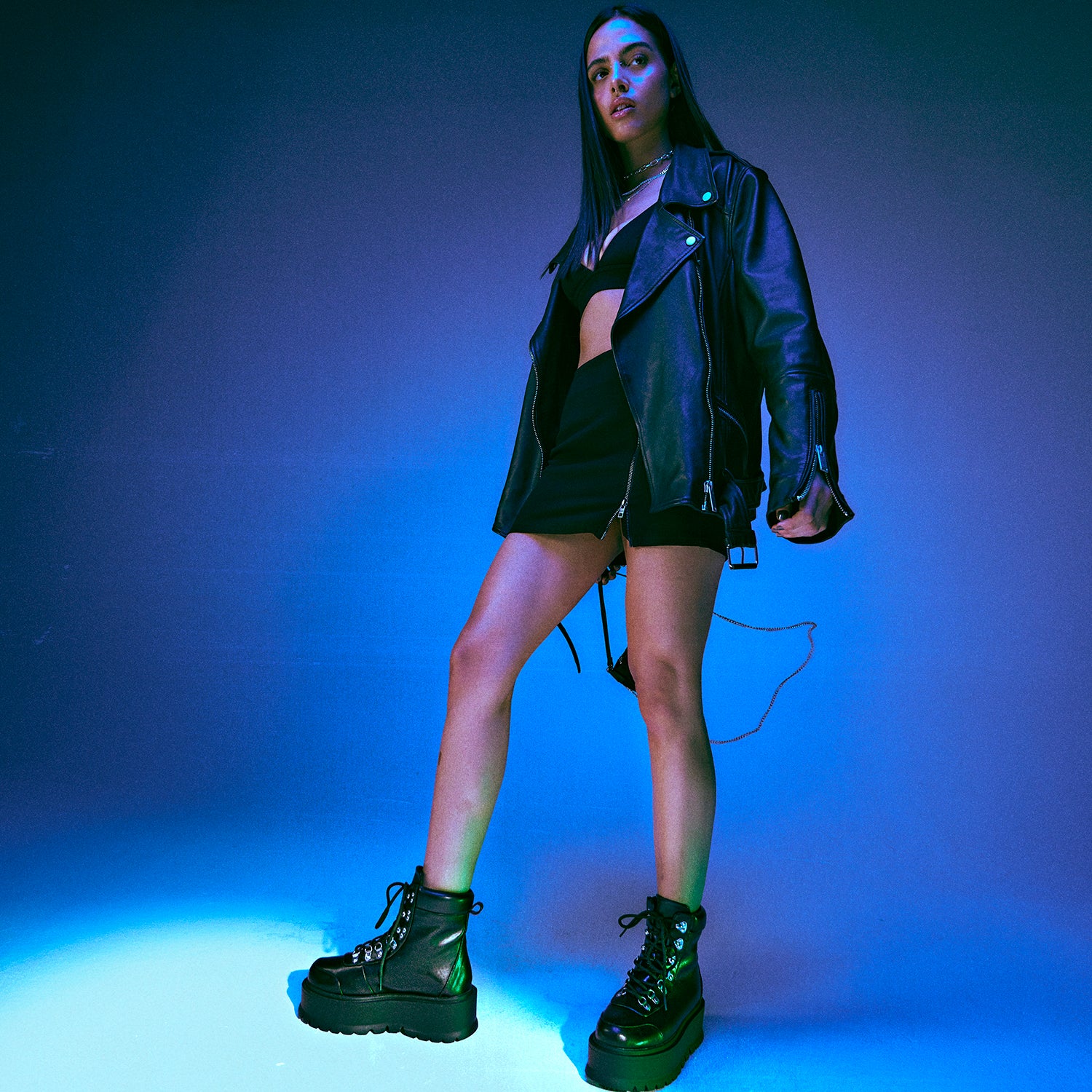 HYDRA All Black Matrix Platform Boots - Ankle Boots - KOI Footwear - Black - Full Model View