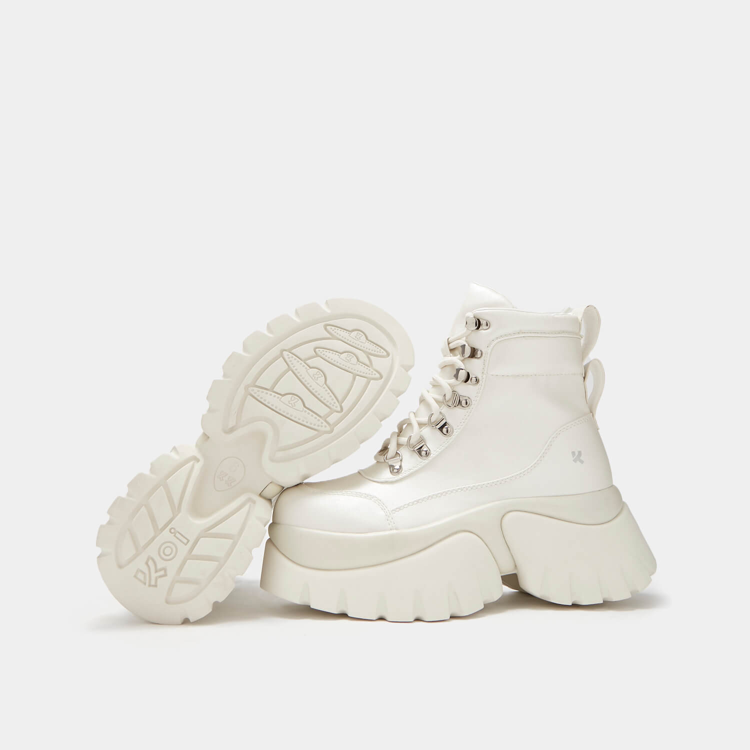 Gooey White Platform Boots - Ankle Boots - KOI Footwear - White - Sole and Side View