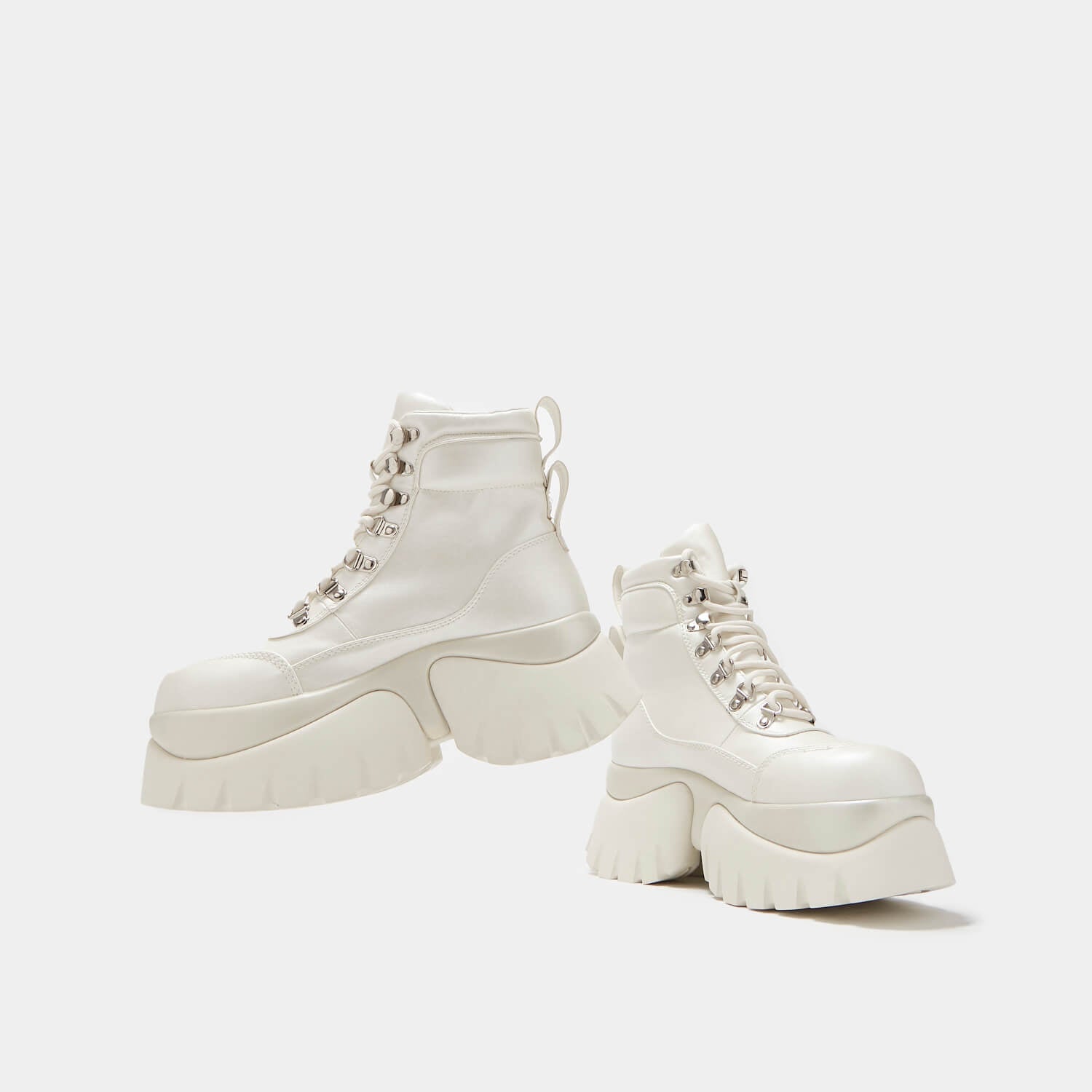 Gooey White Platform Boots - Ankle Boots - KOI Footwear - White - Front and Side View