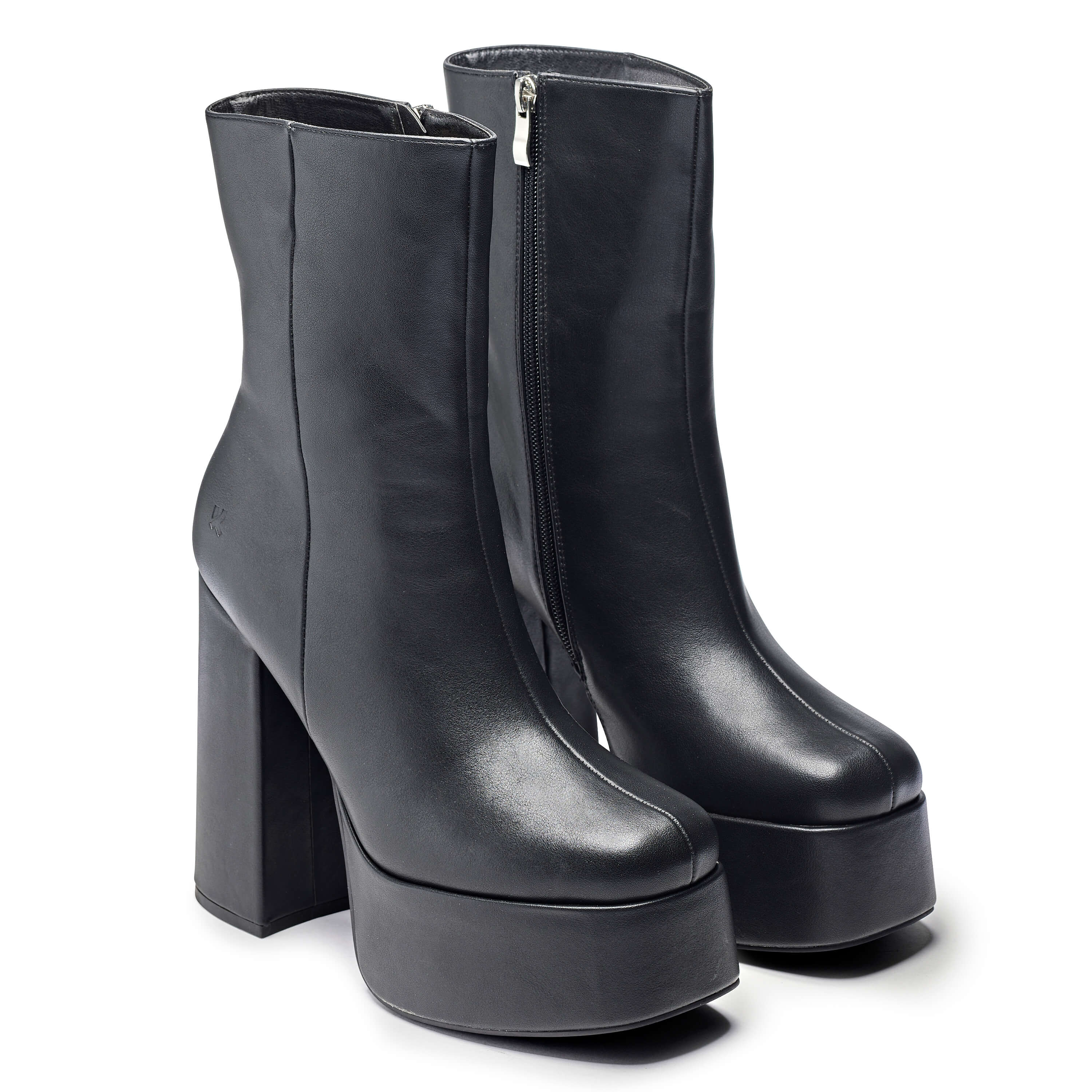 Lexus Black Platform Heeled Boots - Ankle Boots - KOI Footwear - Black - Three-Quarter View