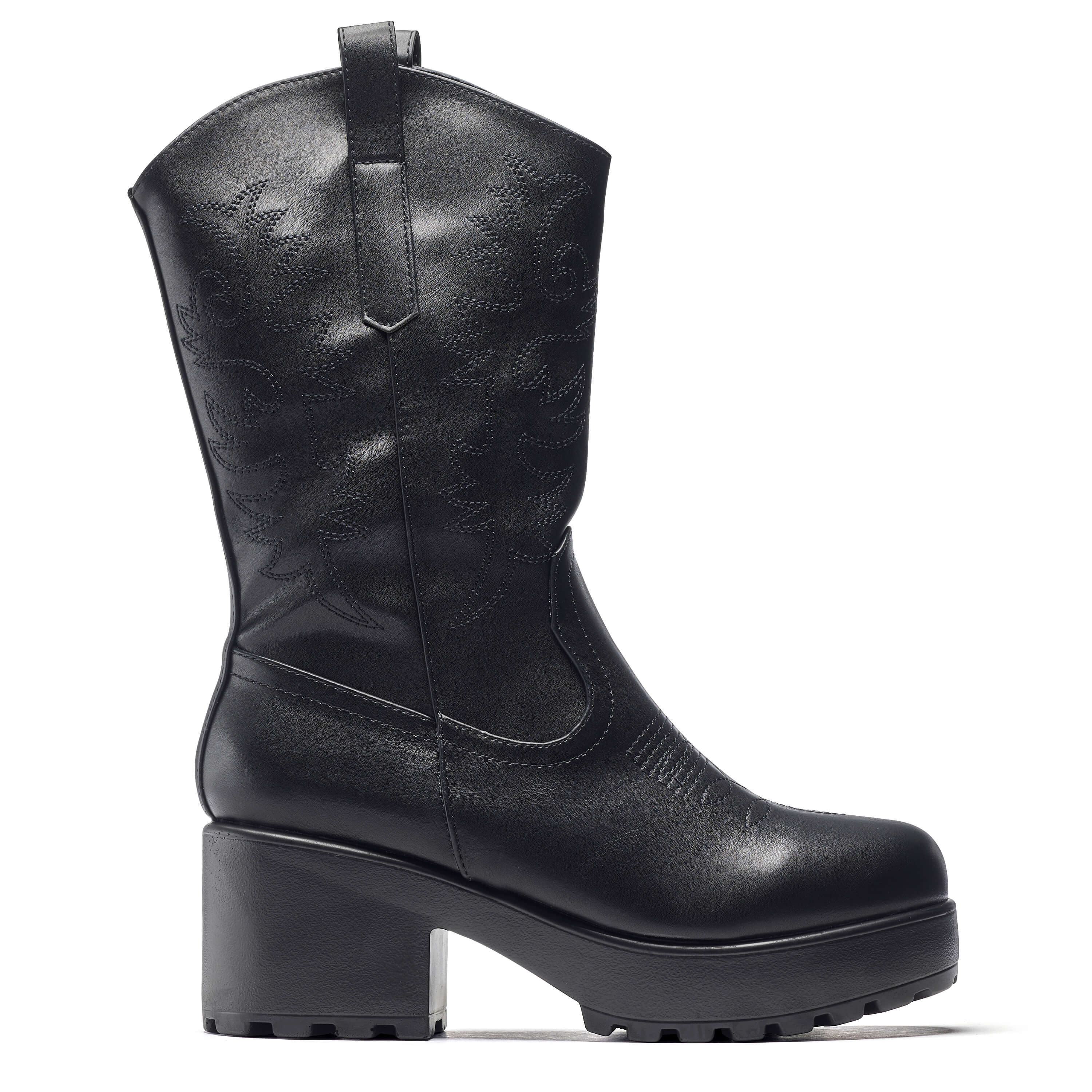 WINTU Long Chunky Western Boots - Long Boots - KOI Footwear - Black - Main View